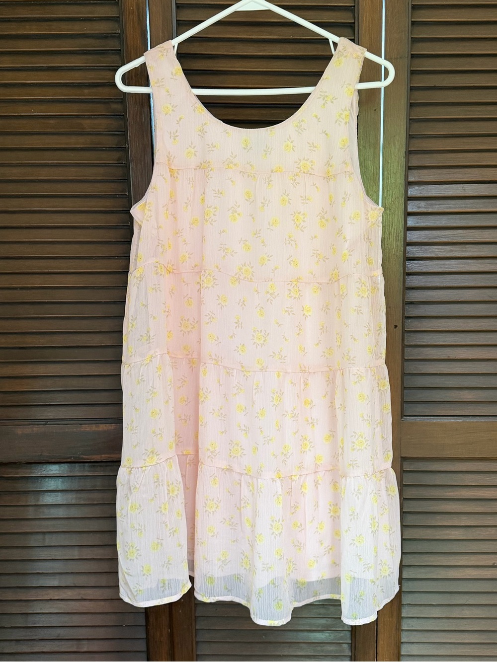 Lily Rose Pale Pink Tiered Sundress with Yellow Floral Print